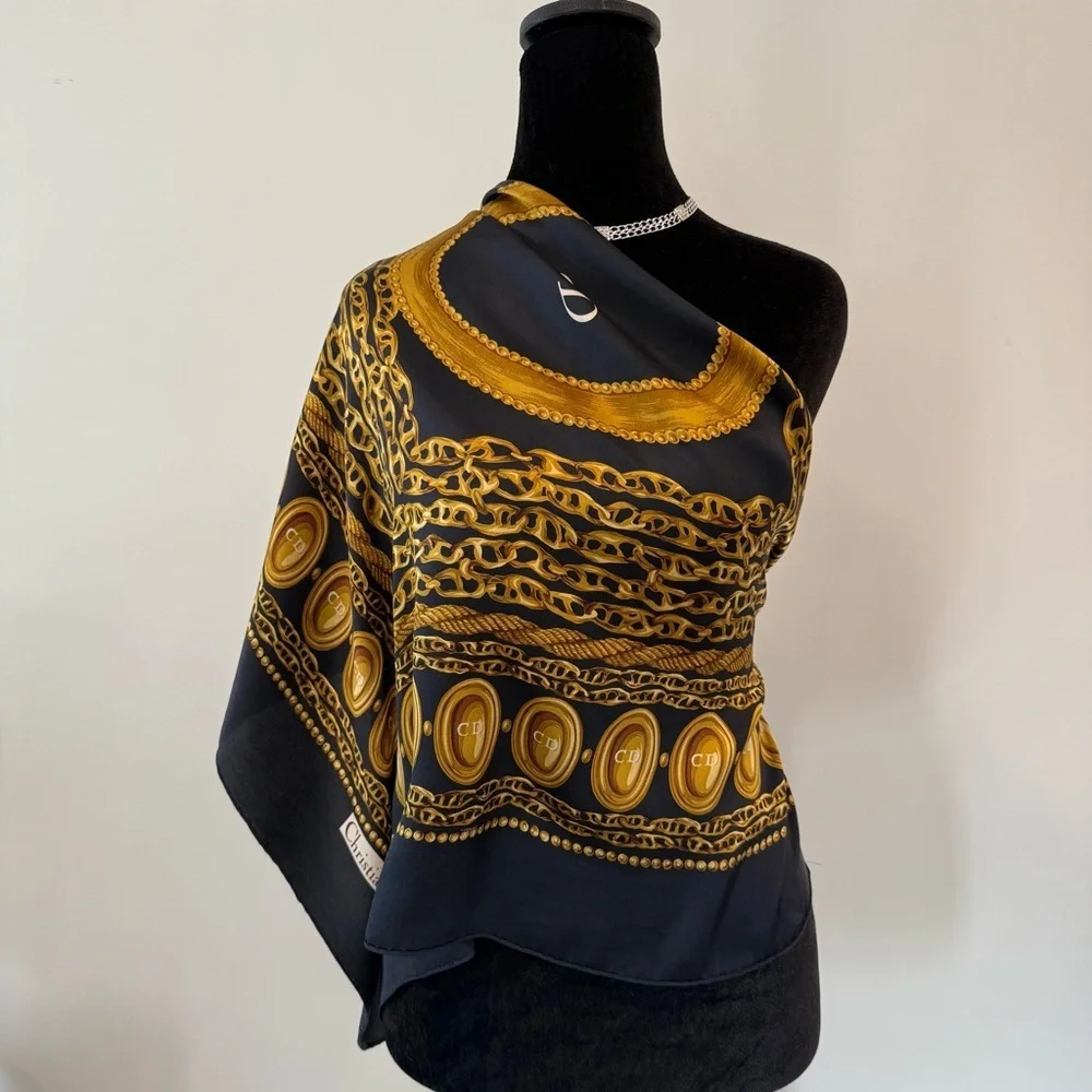 Authentic Christian Dior Charcoal and Mustard Scarf